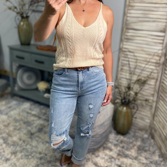 Risen High Rise Boyfriend Distressed Straight Stretch Jeans Light 2422 - Picture 3 of 13